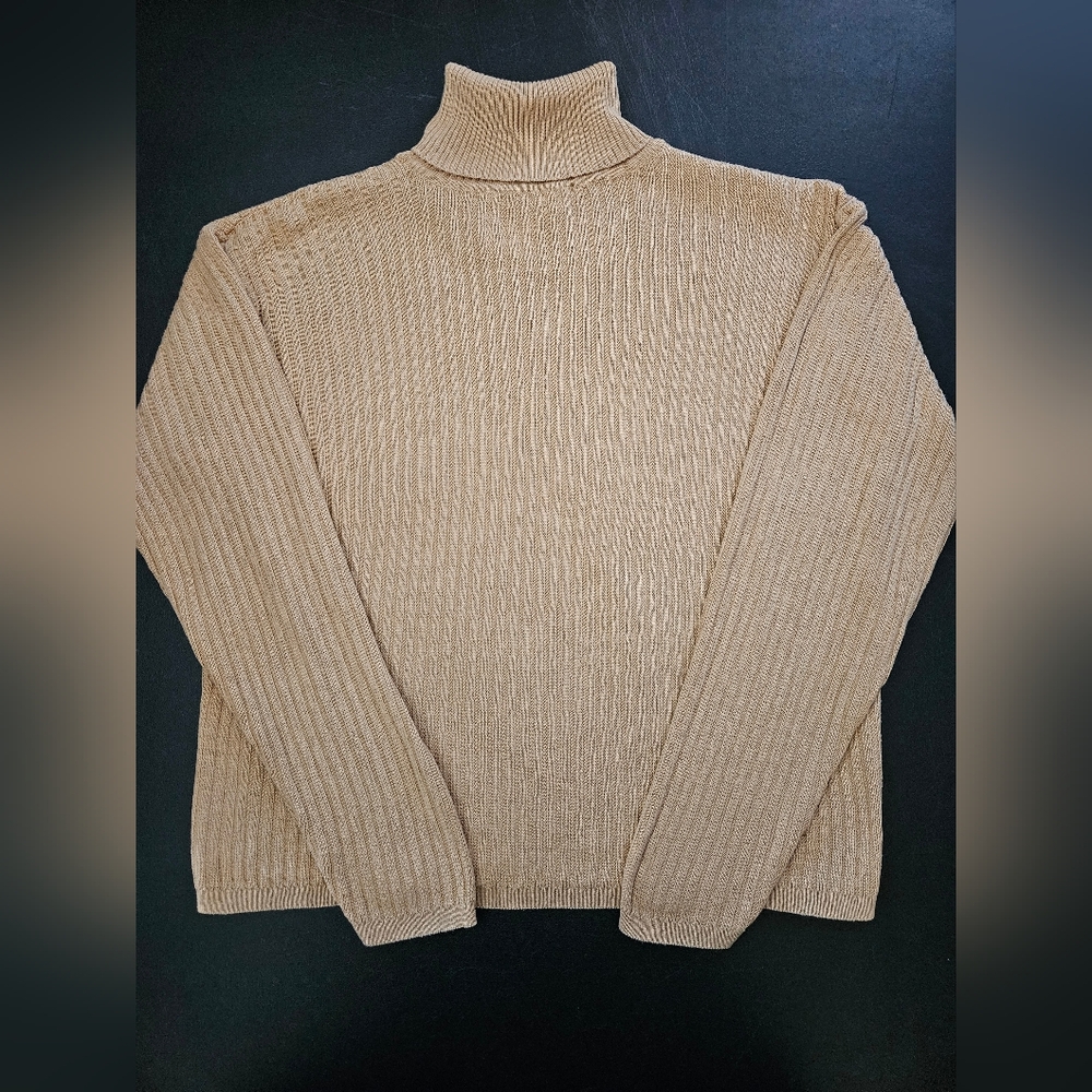 Vintage - Silk "Out of the Blue" Tan Knit Turtleneck - Size M